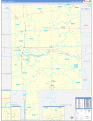 La Salle County, IL Wall Map Zip Code Basic Style 2024